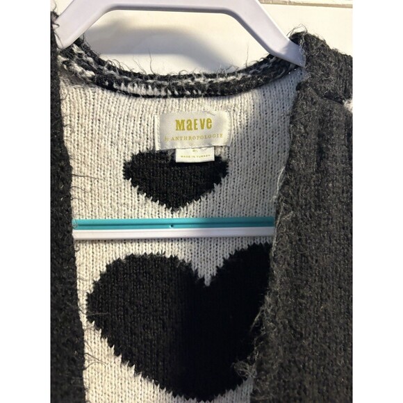 Maeve Anthropologie Halley Hearts Cardigan Black White Medium Large Cozy Sweater - Picture 4 of 8